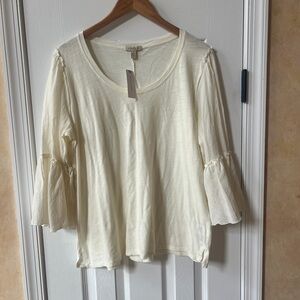 Bordeaux Cream Women's Top NEW large ruffled sleeves Anthropologie